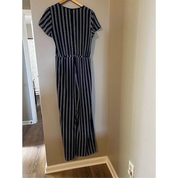 Michael by Michael Kors Women’s Size 10 Jumpsuit Navy Blue Striped Tie Waist - Picture 11 of 13